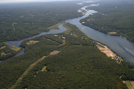 Connecticut River's junction with the Salmon River, with CY's ISFSI visible amdist the trees